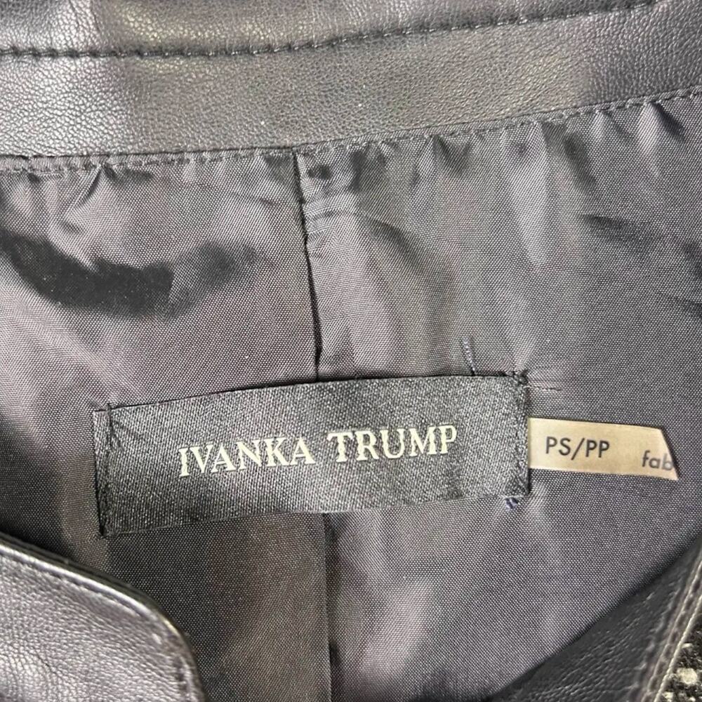 Ivanka Trump Tweed Faux Leather Jacket Black Zip Front Moto Blazer PS - Picture 2 of 8